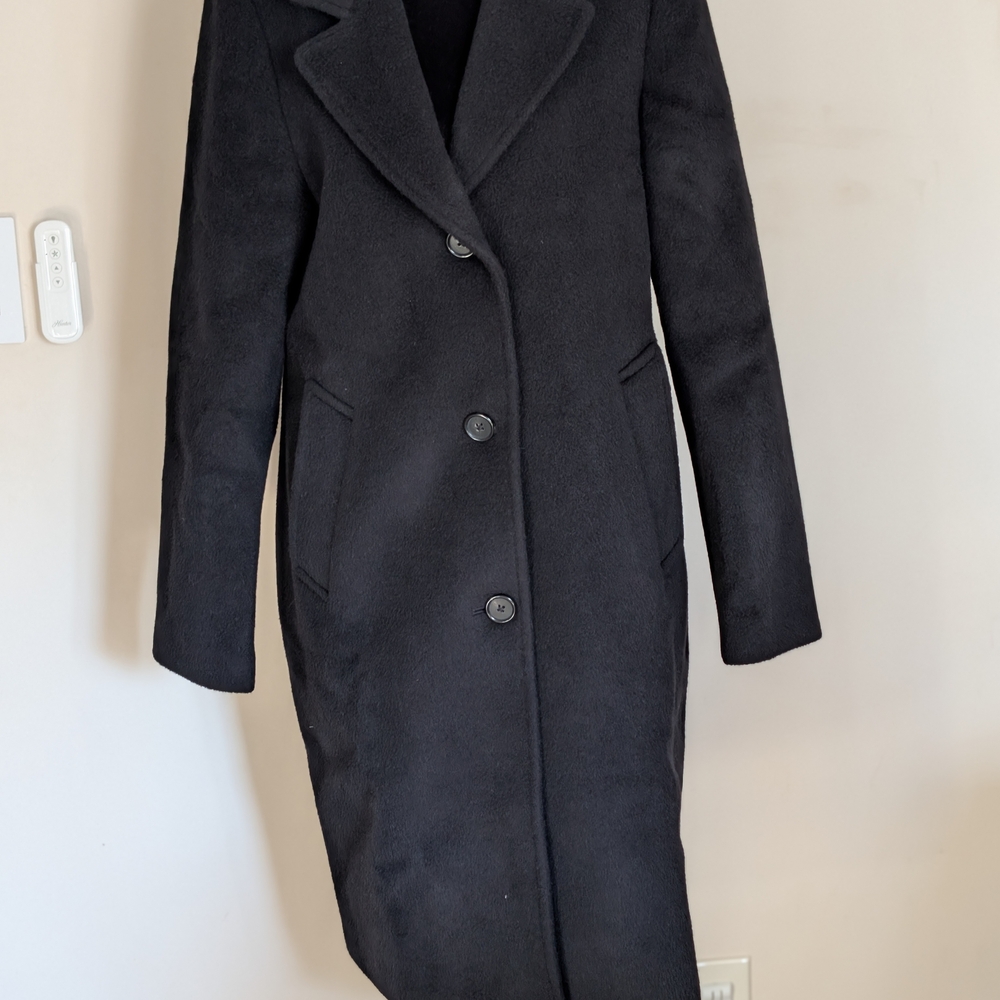 NWOT Quince 100% Camel Hair Single Breasted Midi Coat Black Medium Women's